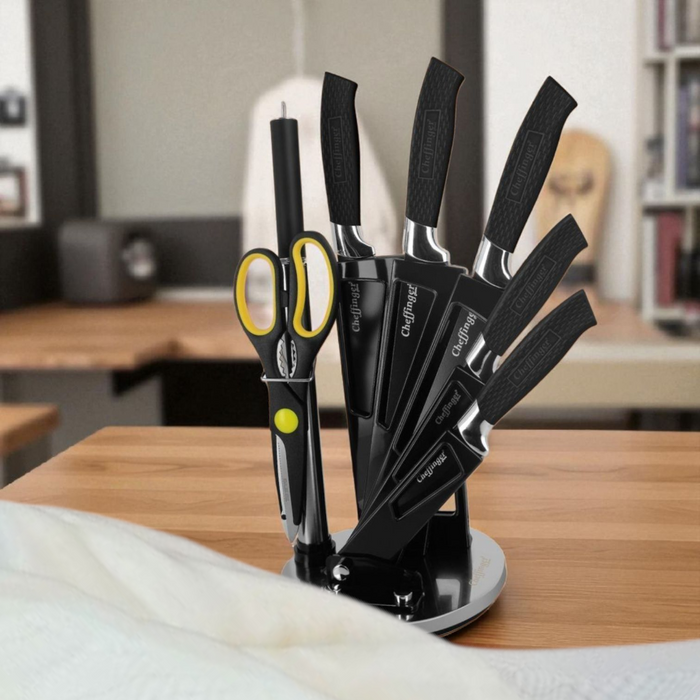 Set Cheffinger rotirajući noževi CF-KS04 i Tchibo stolnjak