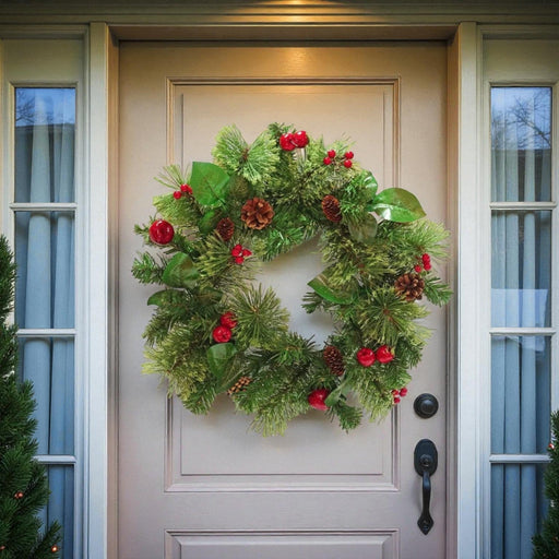 Božićni venac za vrata 40 cm zeleno-crveni