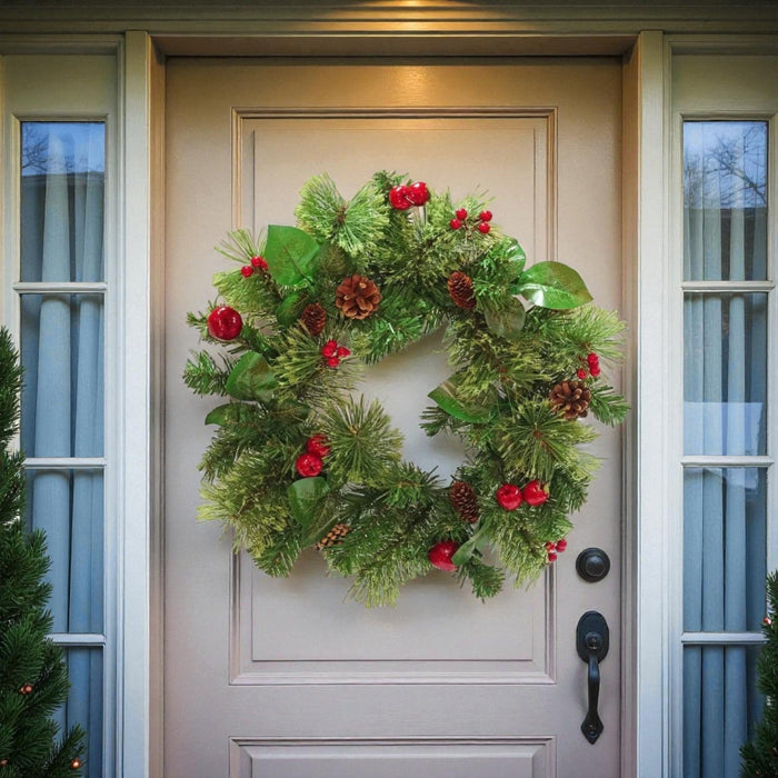 Božićni venac za vrata 40 cm zeleno-crveni