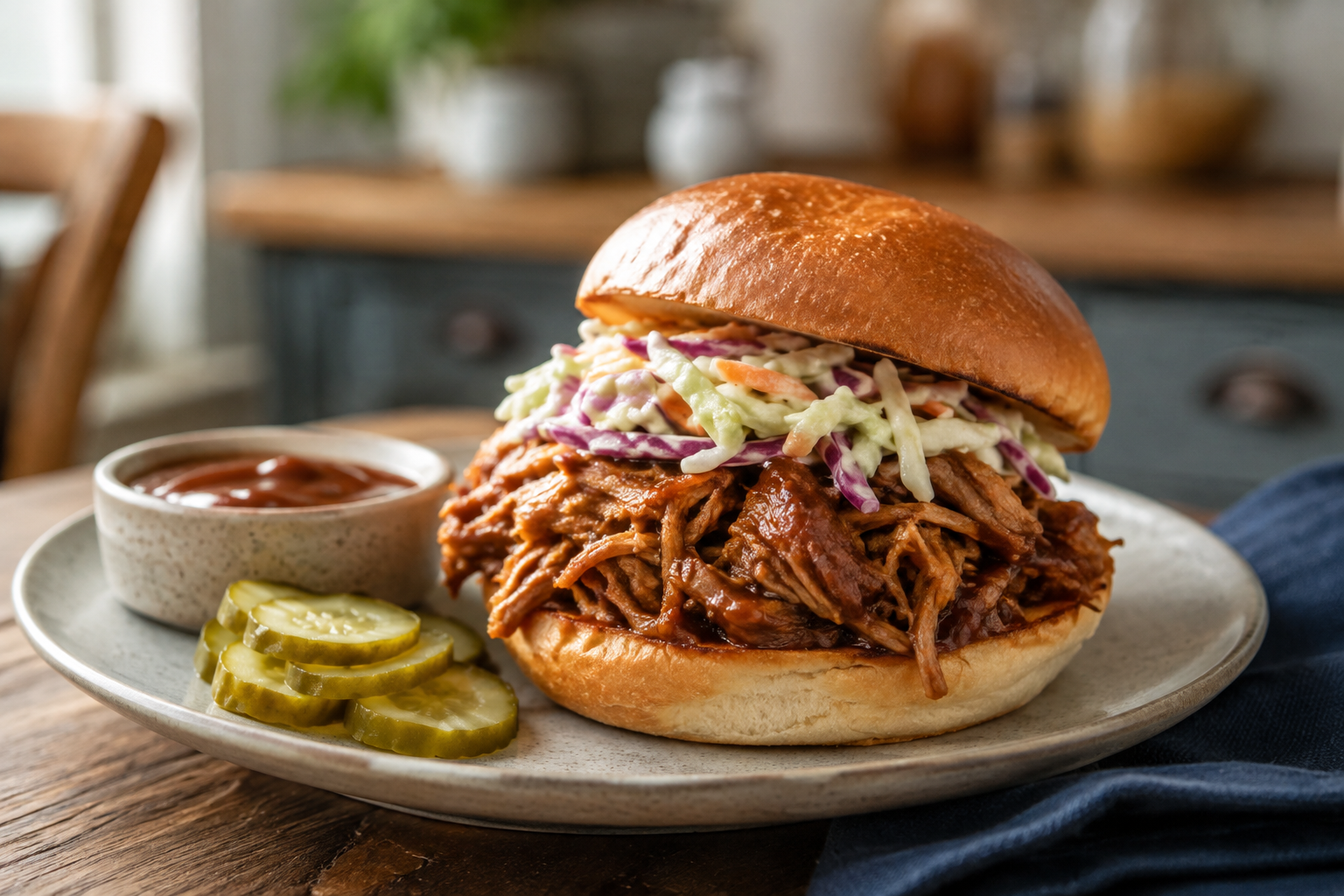 Pulled pork iz krčka sa coleslaw salatom i kiselim krastavčićima